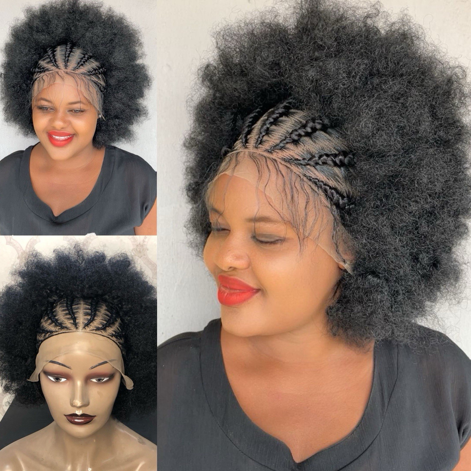 Braided Afro cornrow comfortable wig.Ready to ship .made On A Full Lace Wig.