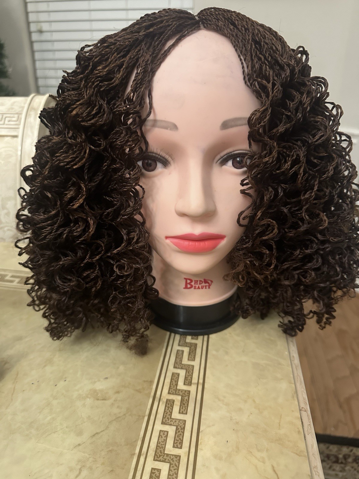 Braided micro twist Curly Gold Brown Wig. 200 Density Wig. READY TO SHIP.