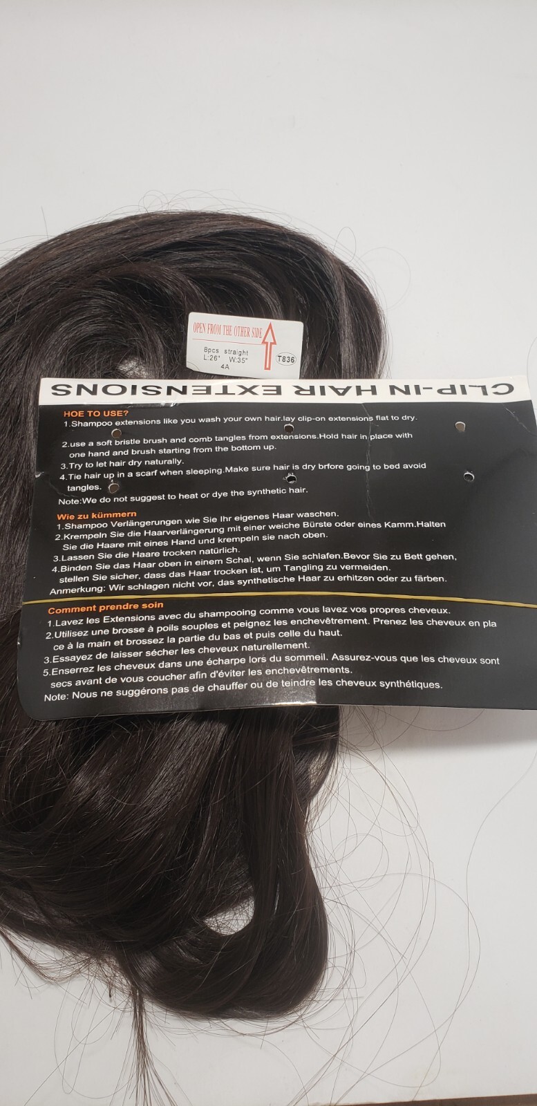 S Nolite 8 Pc- 26 Inch Hair Extensions T836- Open Box W/ Package Very Dark Brown