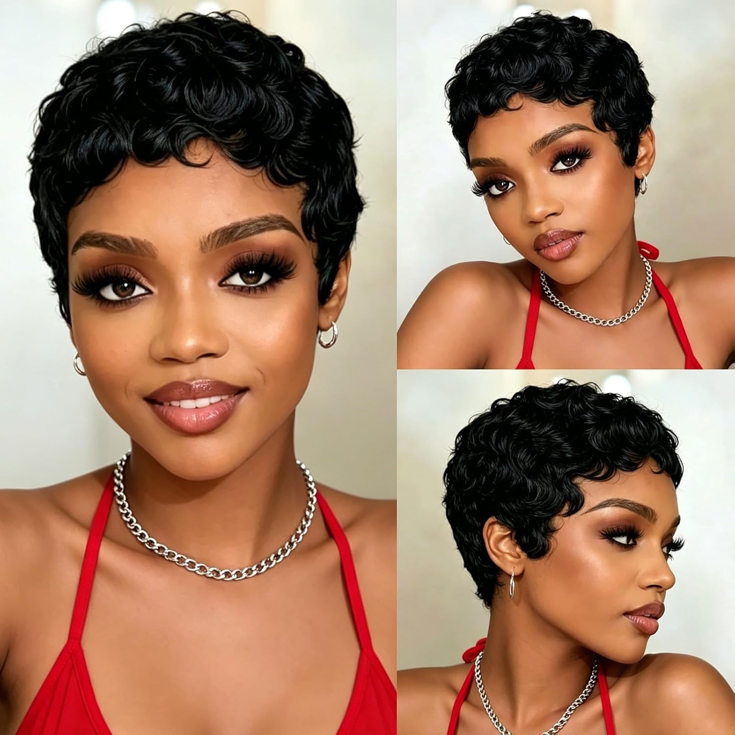 Black Women Short Curly Pixie Wigs Human Hair Stylish and Easy to Wear