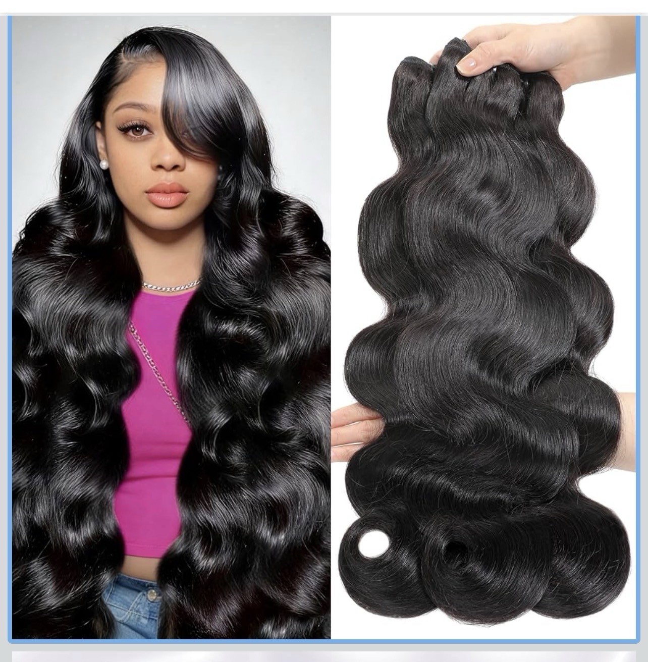 Body Wave Human Hair Extensions Black Double Weft Dyable Tangle Free Soft