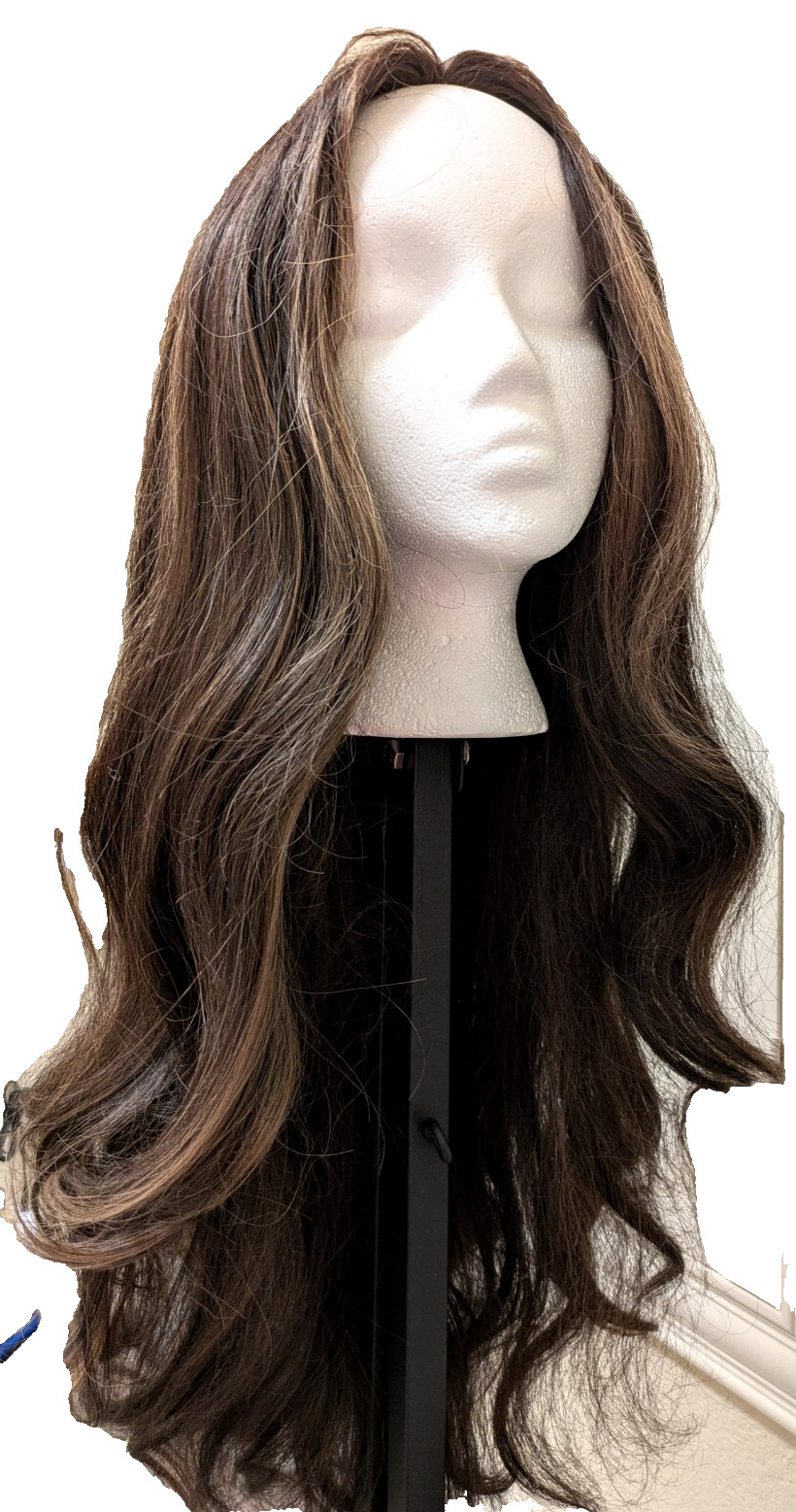 Long Mixed Brown Wavy Wig for Women Lace Front Cap Natural Looking 26″