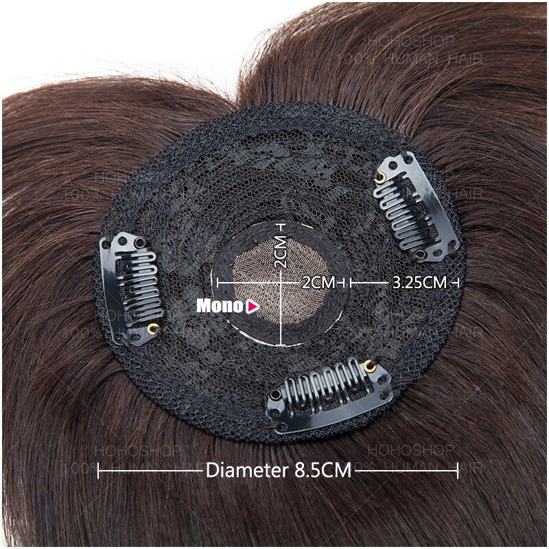 Women 100% Remy Human Hair Mono Topper With Bangs Clip In Hairpiece Toupee Wigs