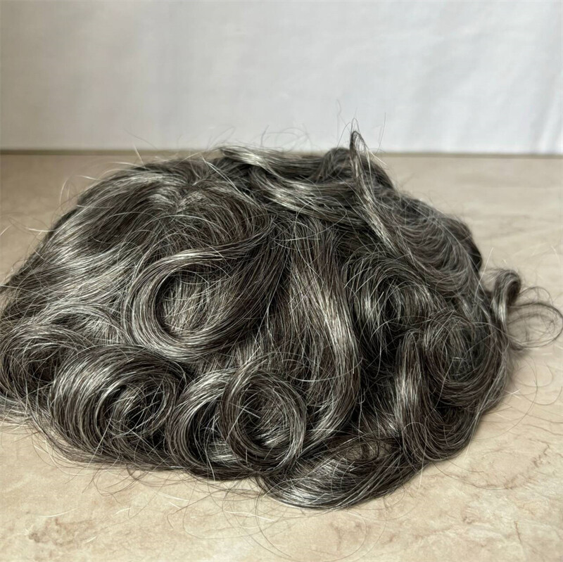 8×10 Remy Human Hair 8×10 1B50 Grey White Color Human Hair Men Toupee Skin Pu