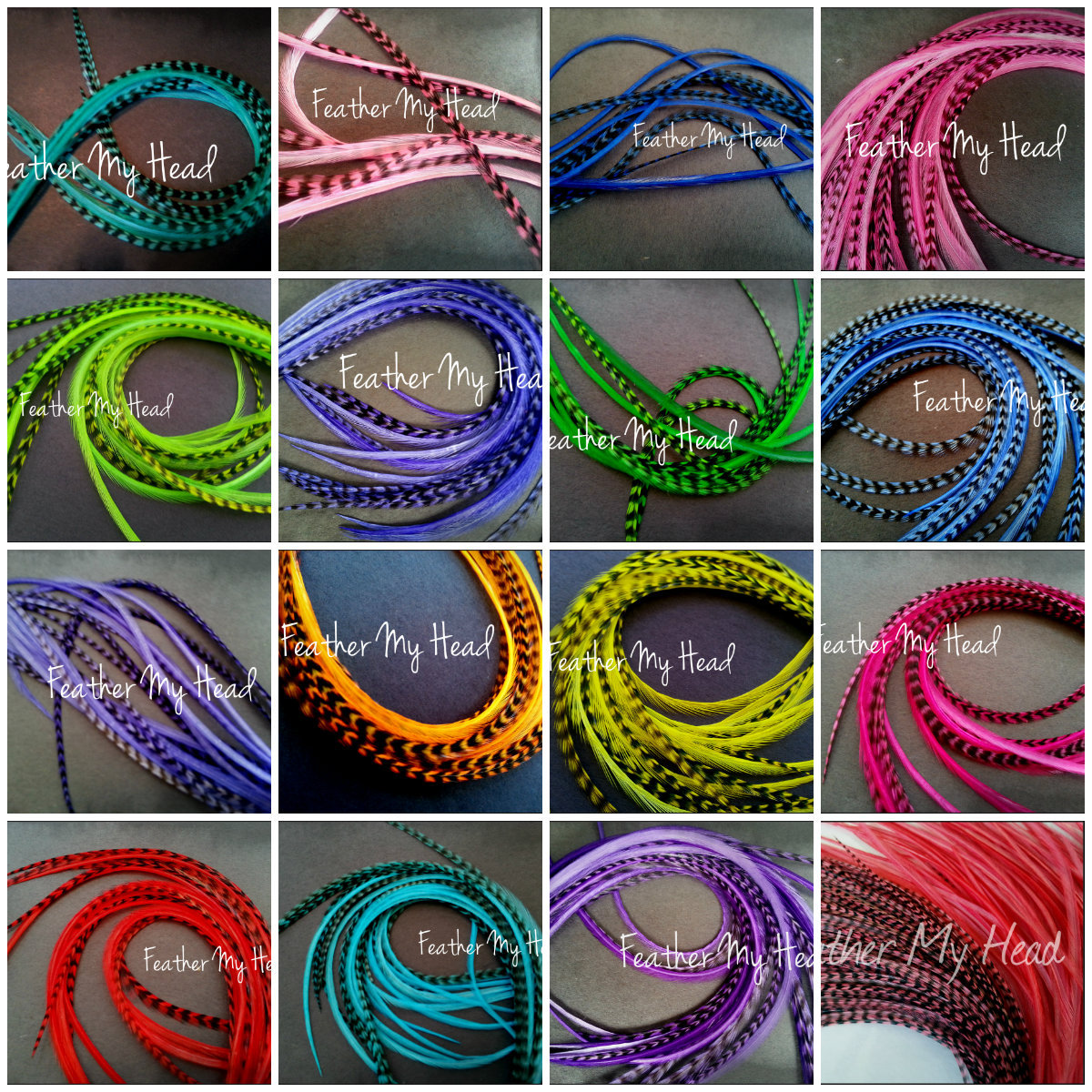 10 Pc Feather Hair Extension 7″-9 ” Long (18-23cm) Grizzly Stripe / Solid Mix