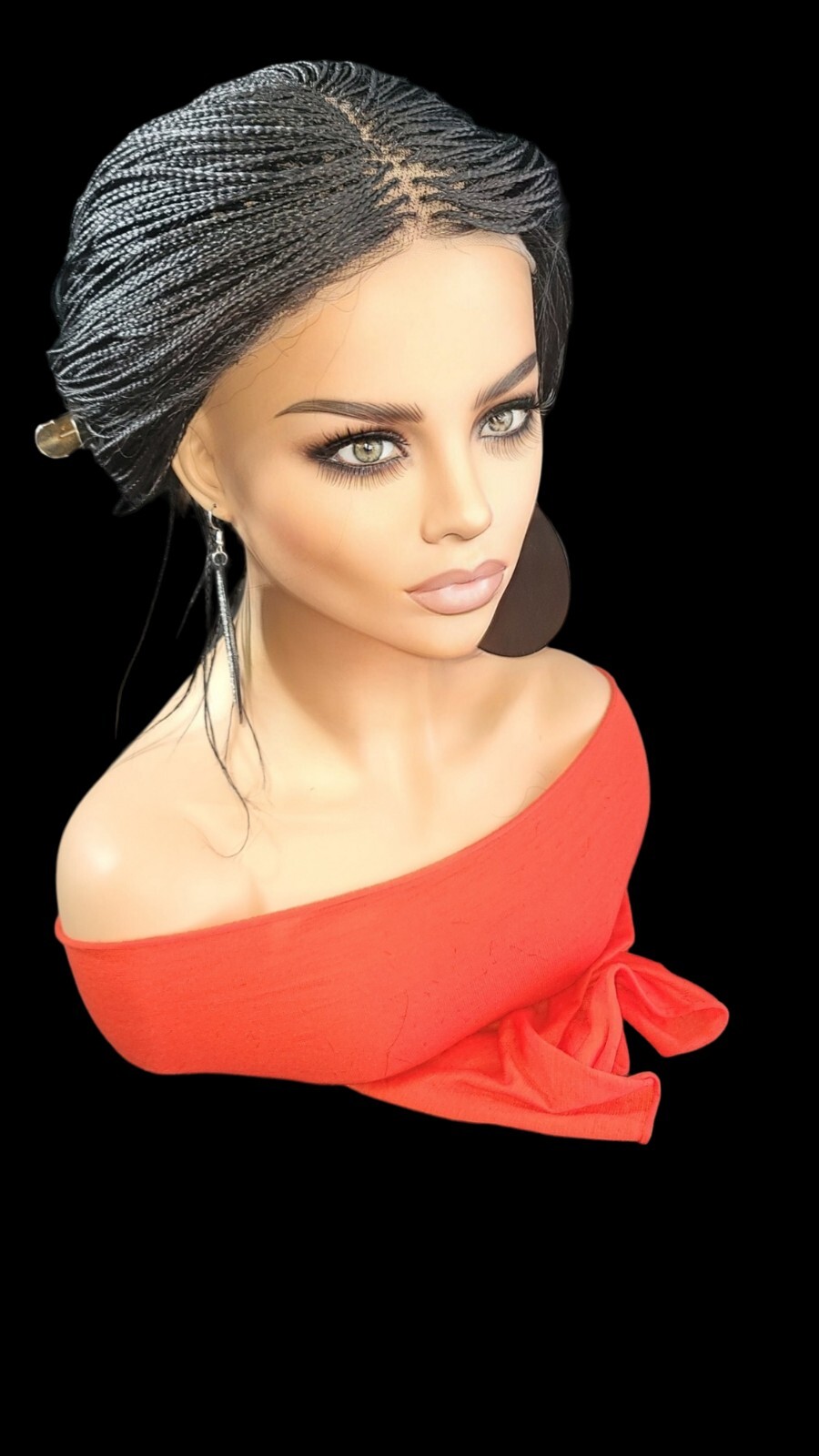 Braided Wig Micro Braids Bob Jet Black Full Lace Glueless Handmade 10″short