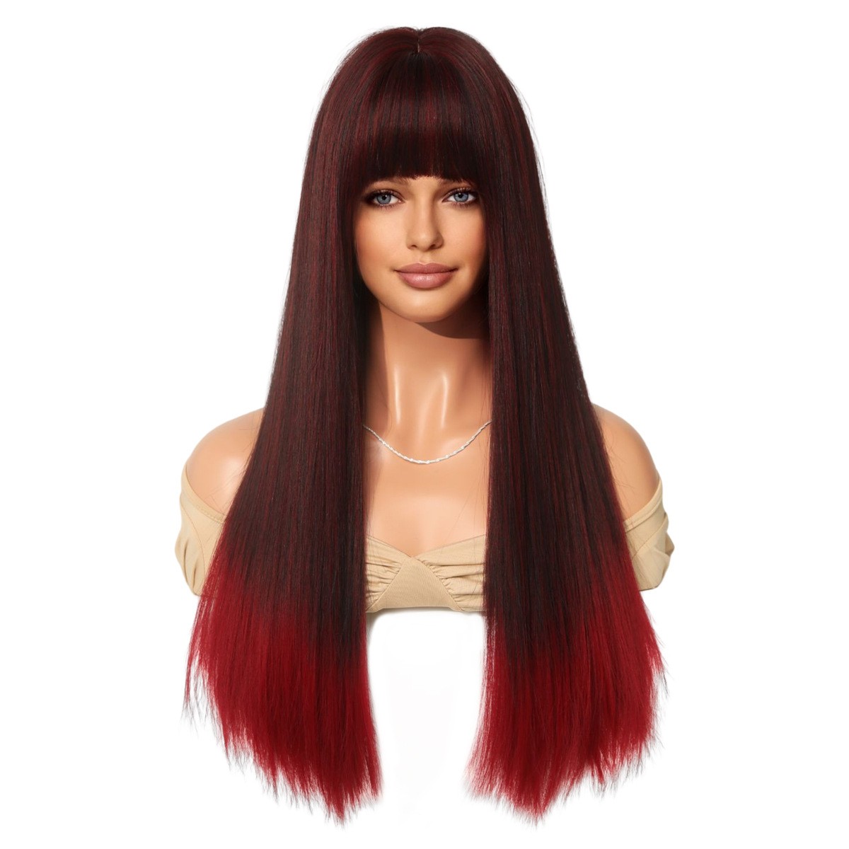 24 Inch Black To Red Ombre Long Curly Full Head Wig For Women European American