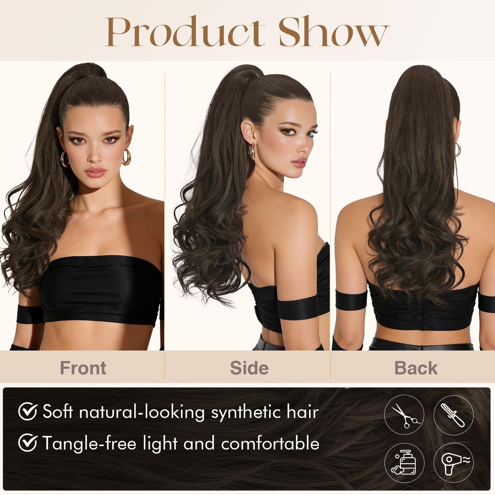 Drawstring Ponytail Extension for 24 Inch Comb Clip in Wavy Clip on Hairpiece…