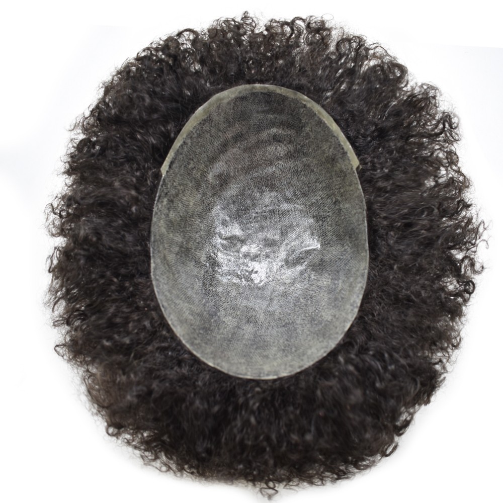 Afro Curl Toupee for Black Men Full PU Mens Hairpieces for African American Man