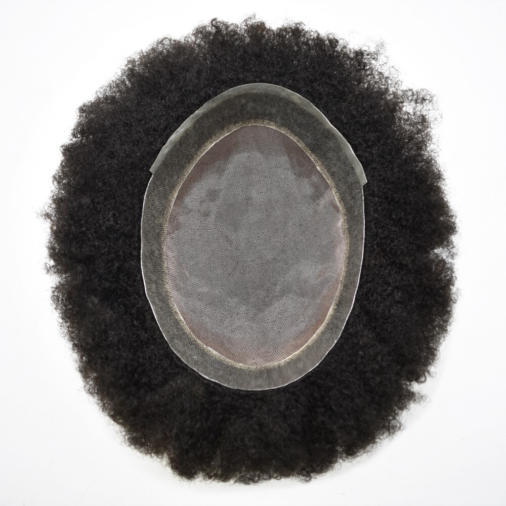 US Afro Kinky Curly Mens Toupee Black Men Hair Units Replacement System Durable