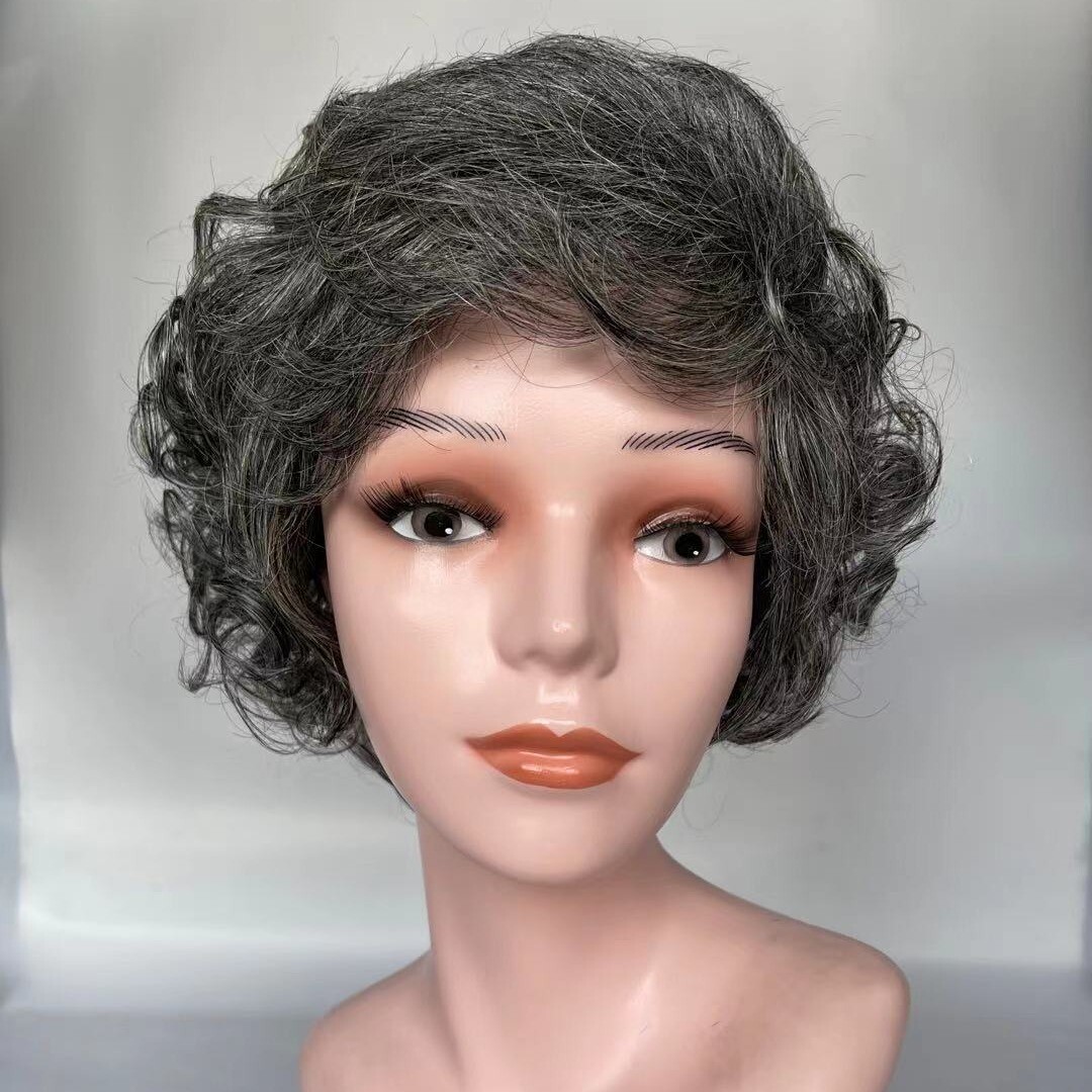 Grey Loose Wave Human Hair Wigs for Older Women Daily Wear