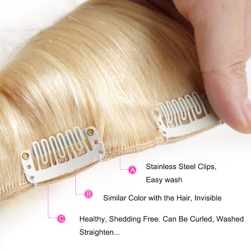 Clip In Extensions Clip On 100% Real Human Hair Extensions Full Head Balayage US