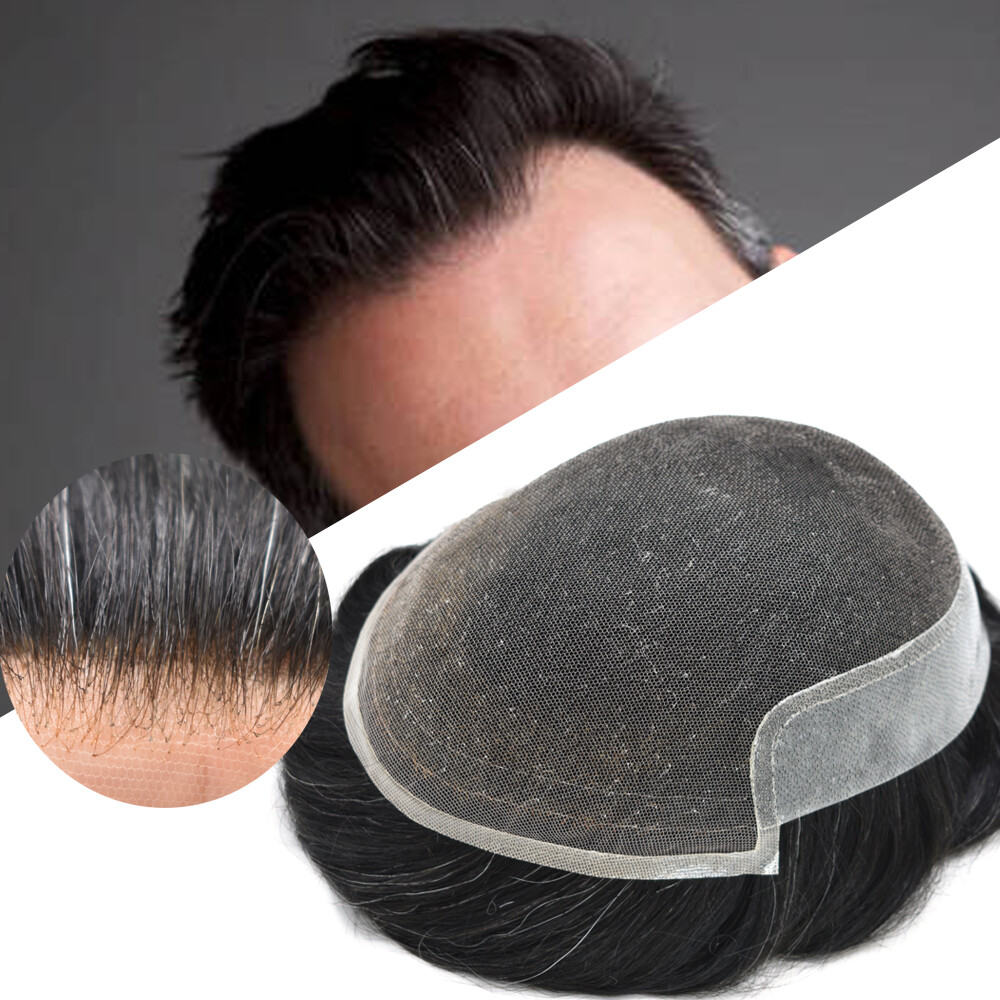 Mens Toupee French Lace Front Poly Pu Hairpiece Natural Hair Replacement Systems