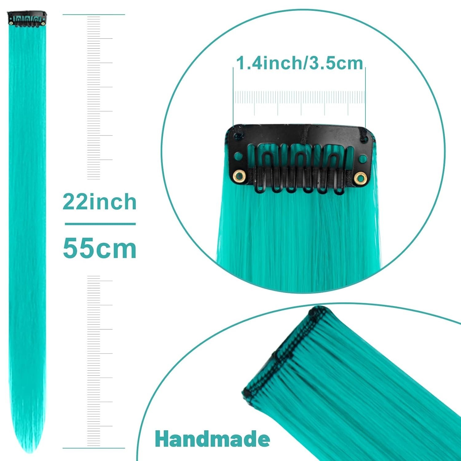 10 PCS 22-Inch Teal Blue Clip-In Extensions – Easy Styling for Women & Girls