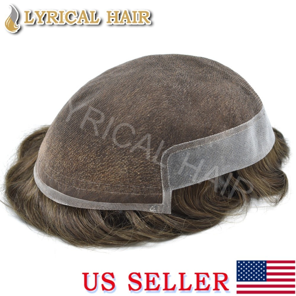 French Lace Front Mens Toupee Human Hair Natural Light Hair System Unit For Men
