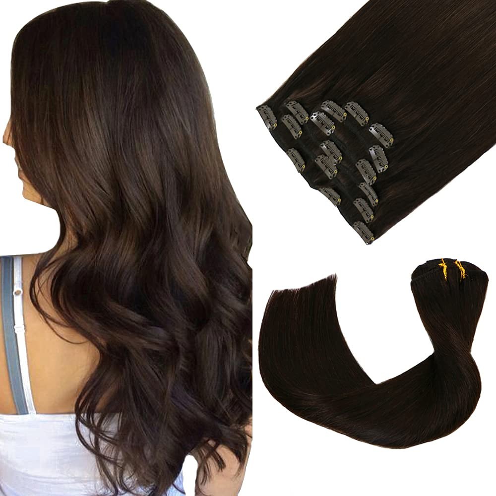 Double Weft Clip In Real Remy Human Hair Extensions Full Head Thick for Women
