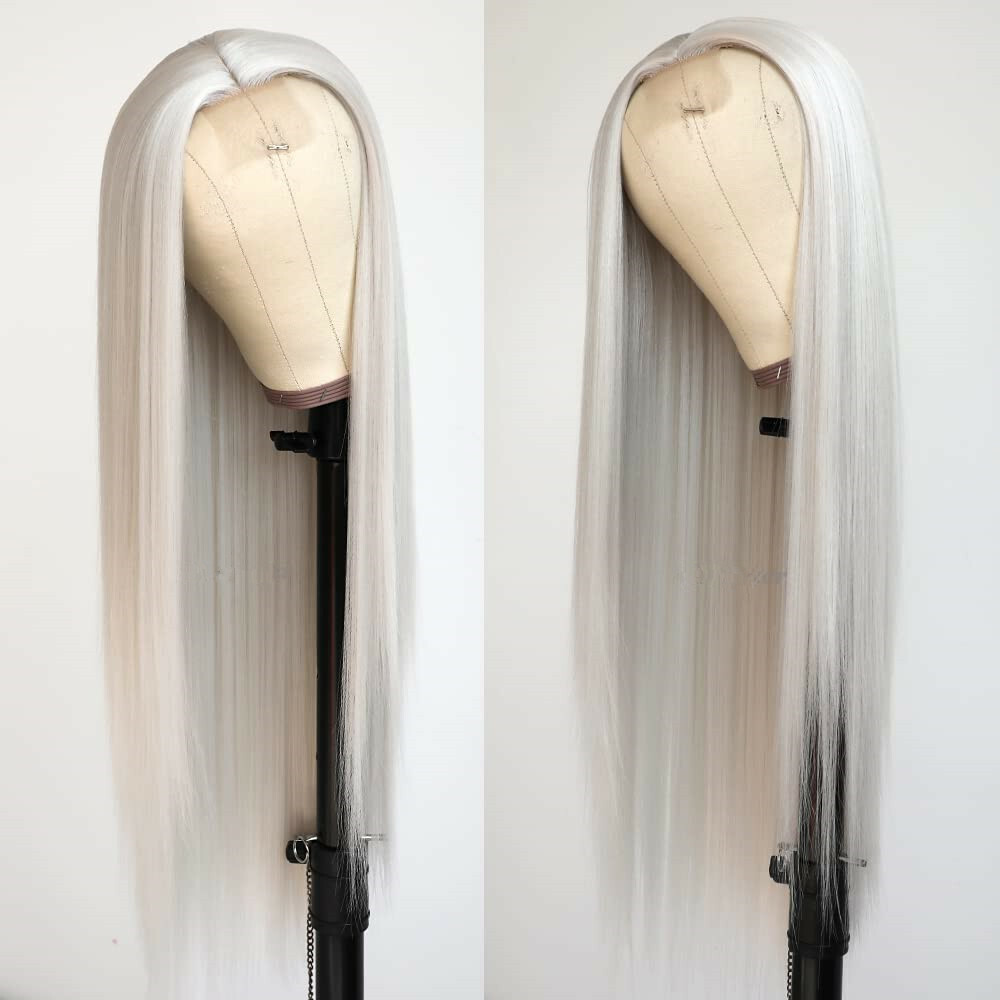Platinum White Hair Wig Long Straight Heat Resistant Synthetic No Lace Wigs