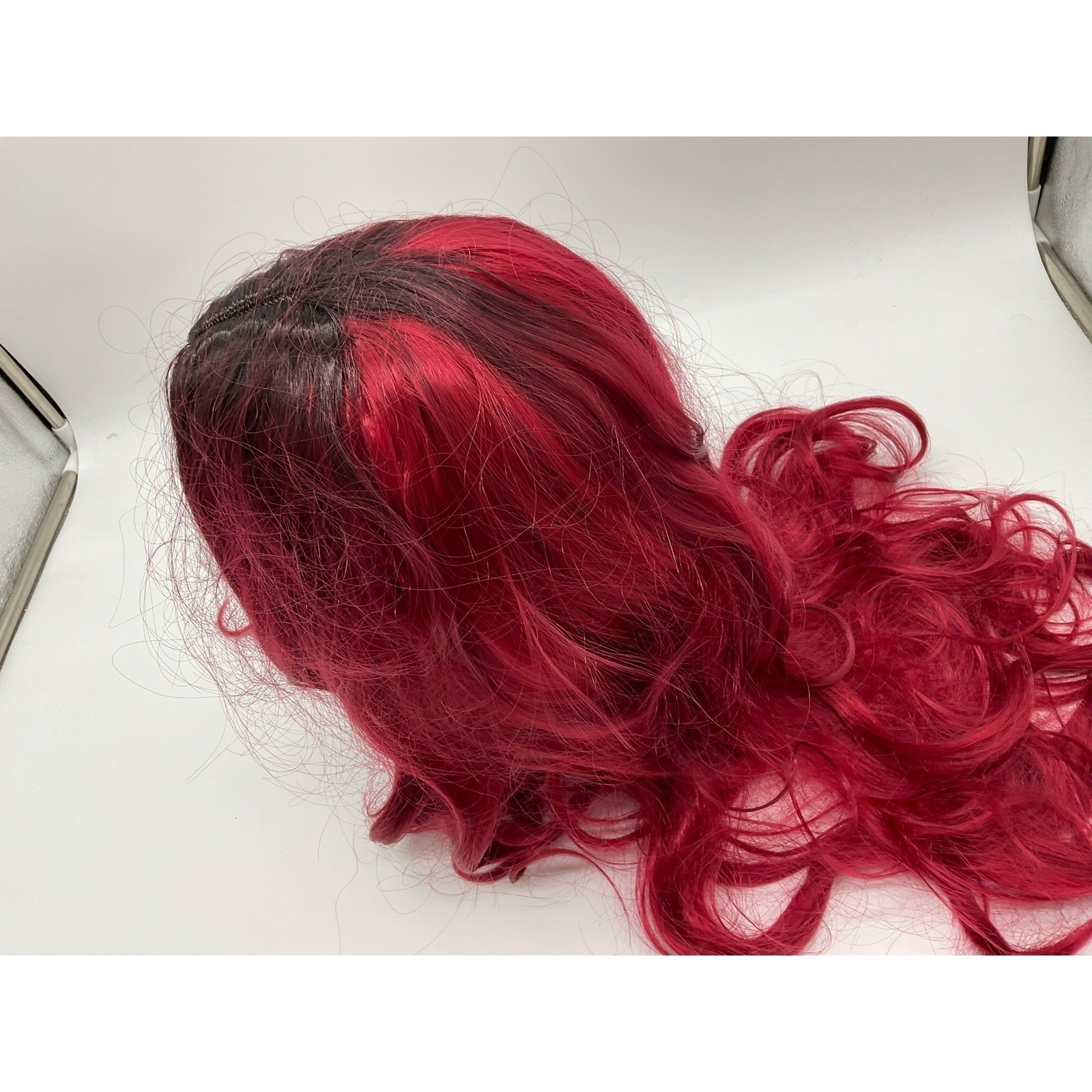 Unbranded Lace Front Wig Women OS Burgundy Red Long Wavy Dark Roots Cosplay