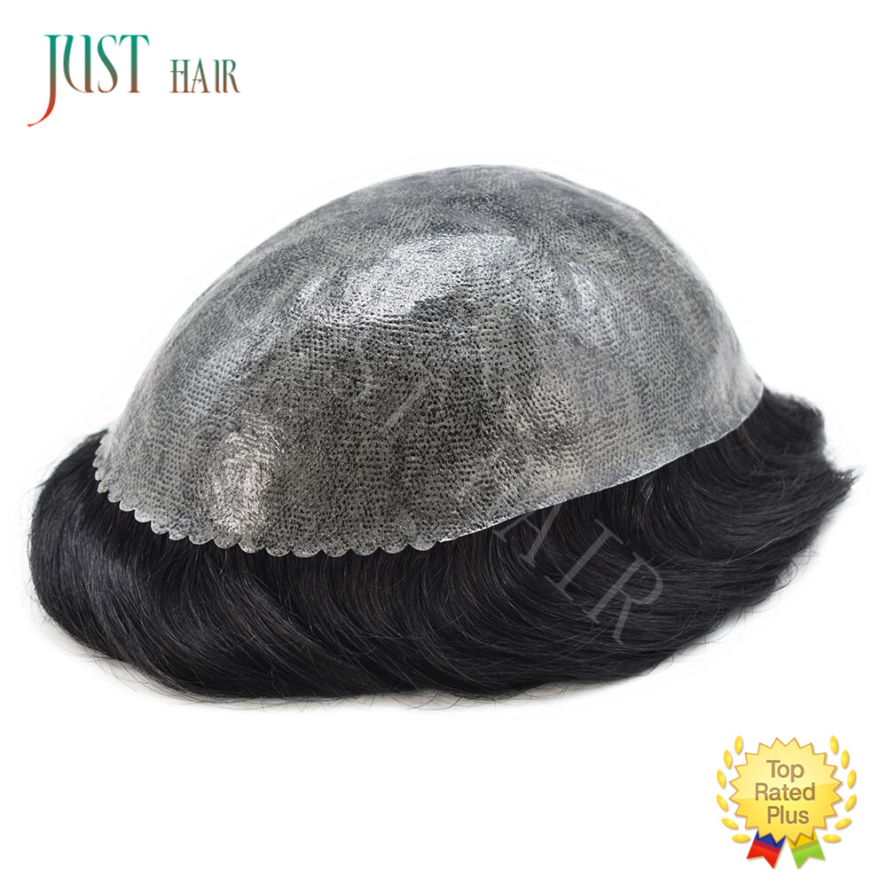 Mens Human Hair Replacement System Injection Skin Men Toupee Wig Hairpieces US
