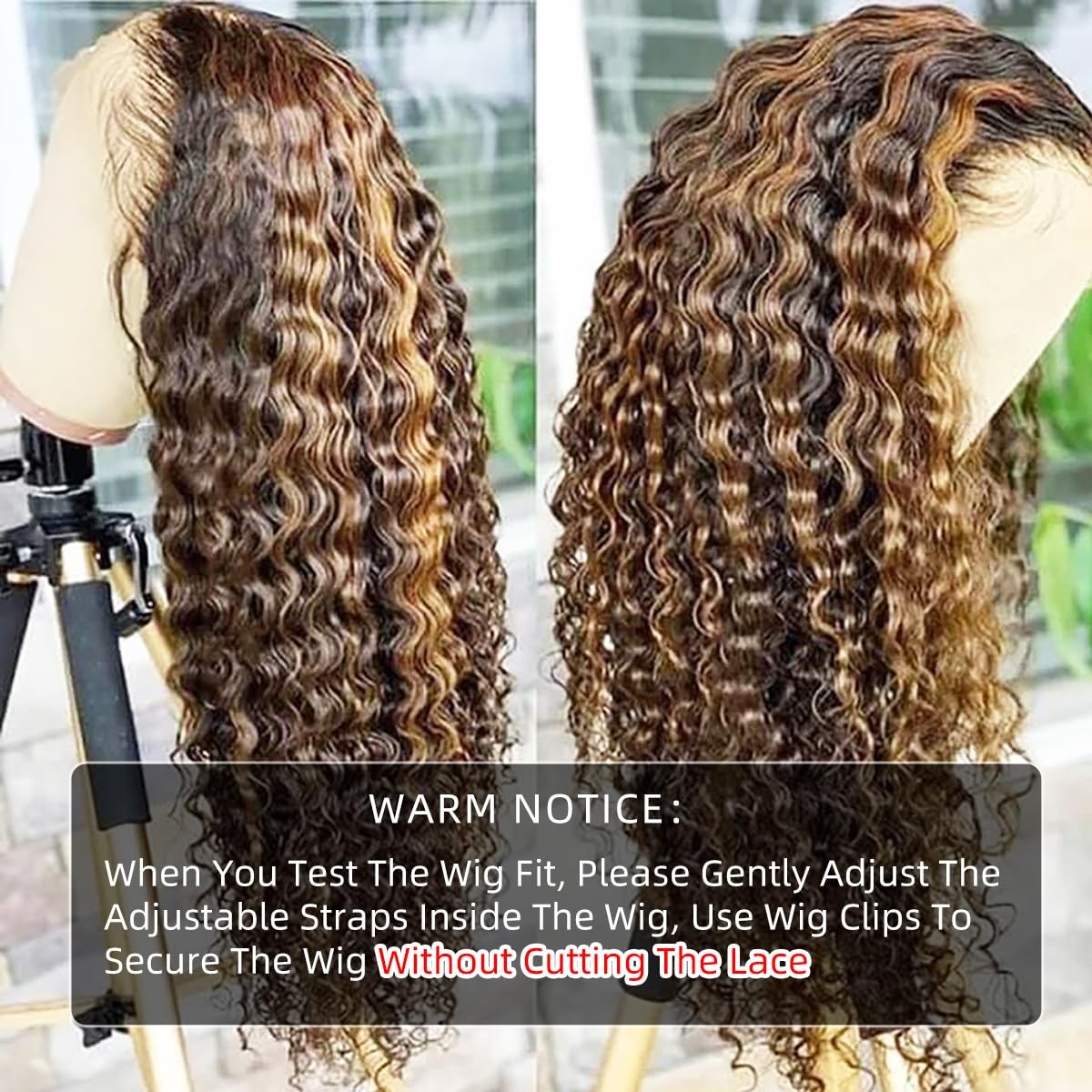 16Inch Highlighted Deep wave Lace Front Wig Human Hair Honey Blonde Highlight…