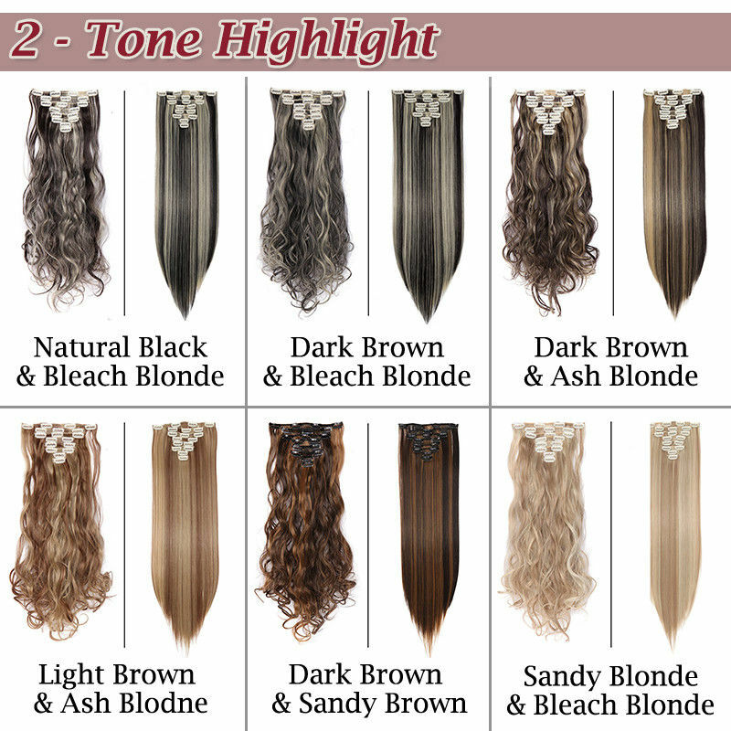 THICK 100% Real Clip In as Human Hair Extensions Weft FULL HEAD Balayage Brown