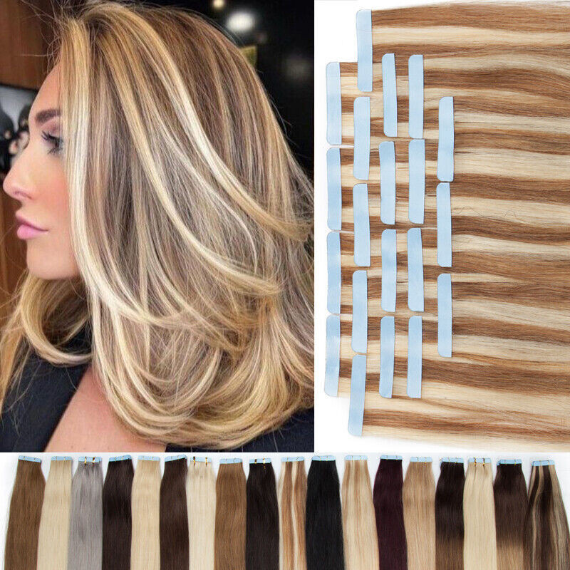 Tape-in Skin Weft 100% Human Hair Extensions Invisible Double Sided Tape on Hair