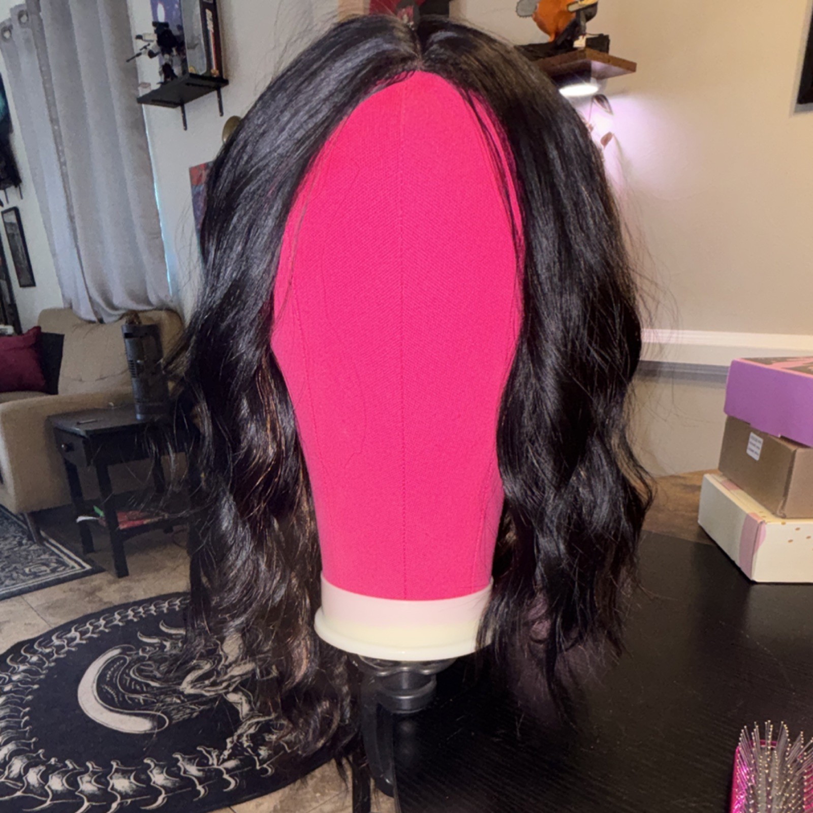 Aisi Black/Brown Highlight Wavy Lace Middle Part Synthetic Wig for Cosplay