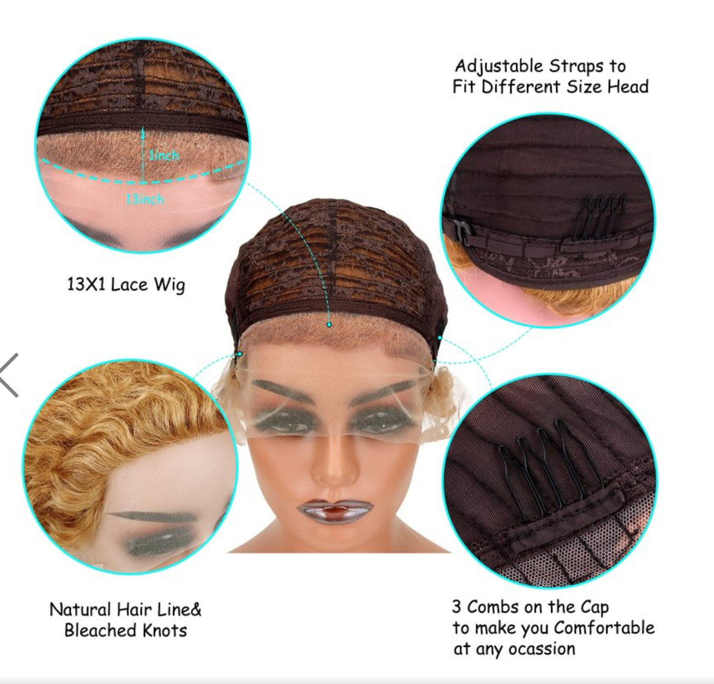 Pixie Cut Wig Dk Blond Short Curly LaceFront HumanHair Plucked Bleach Knots NEW