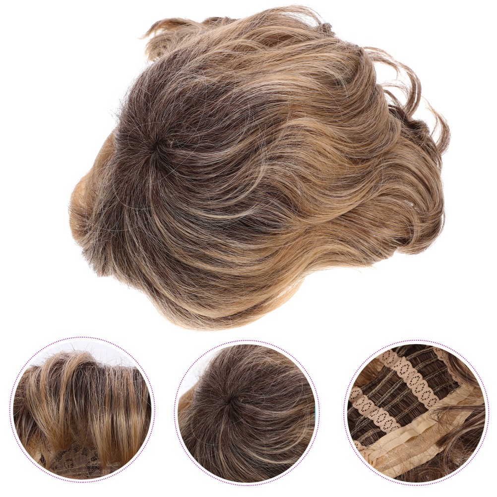 Short Curly Wavy Hair Fiber Lace Front Wig Yellow Realistic Cover for Women