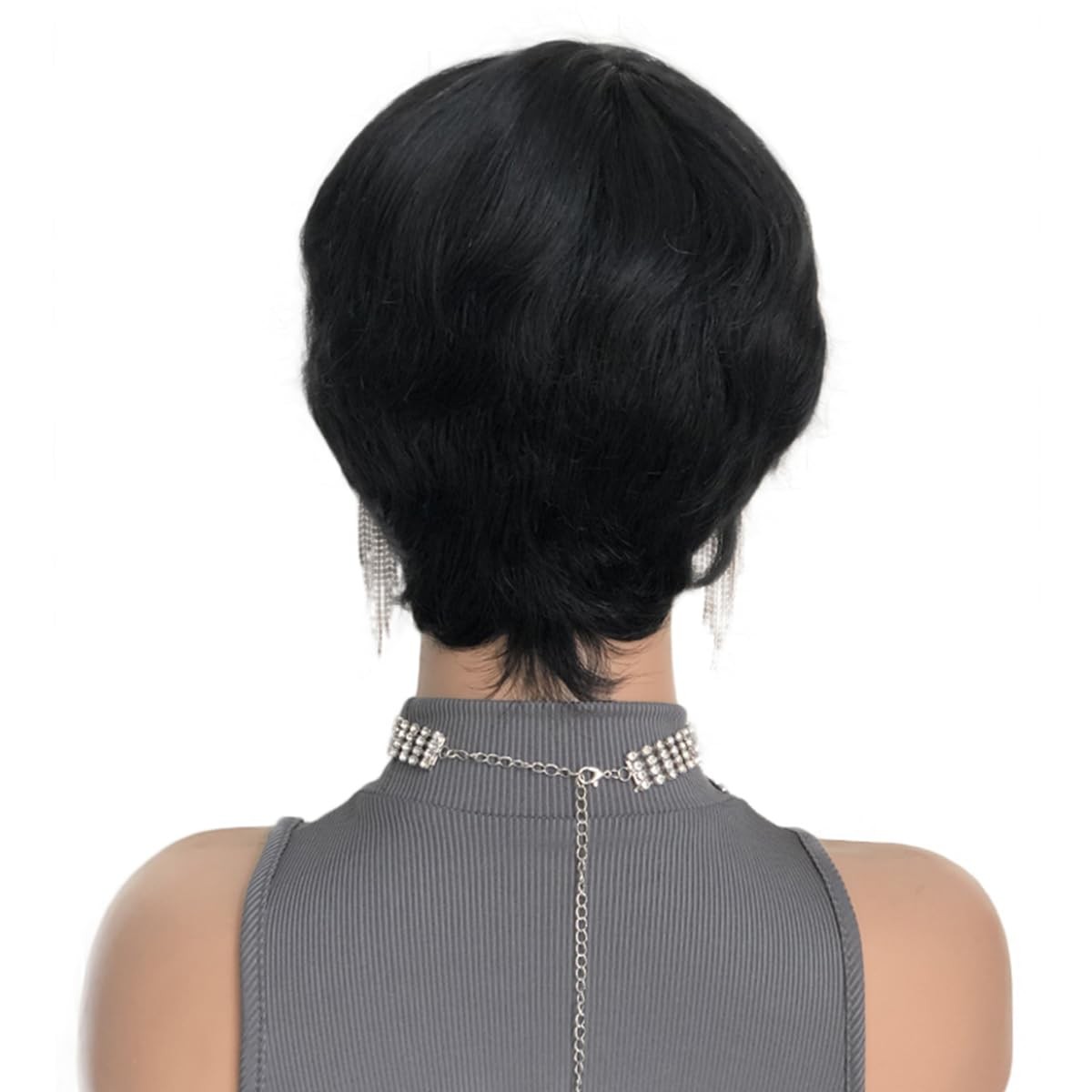 Basic Pixie Cut Wig Straight Style – 1B/99J Burgundy Highlight 180% Density B…