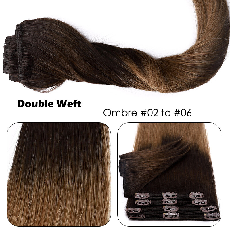 Double Wefted Clip In Full Head 100% Remy Human Hair Extensions Highlight Thick