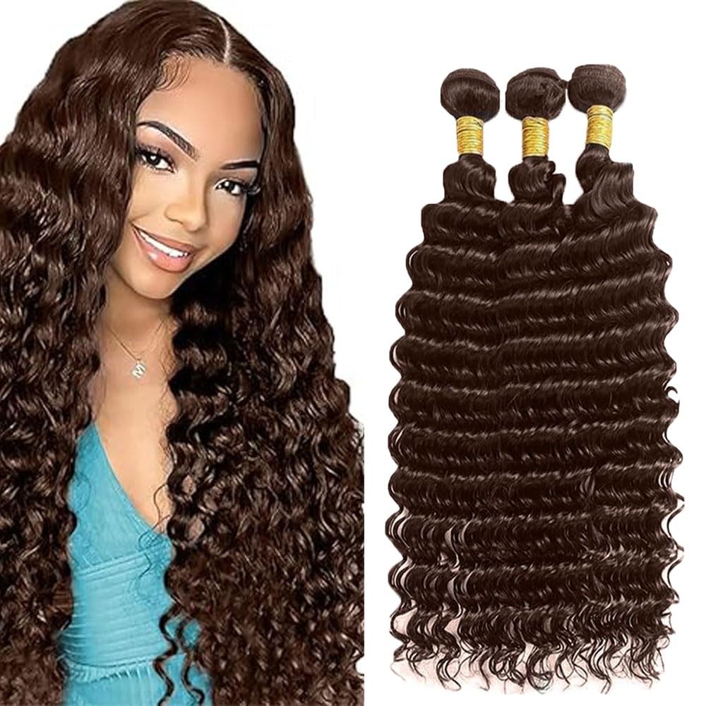 Color 4# Chocolate Brown Human Hair Bundles 22 24 26 inch Deep Wave Bundle Human