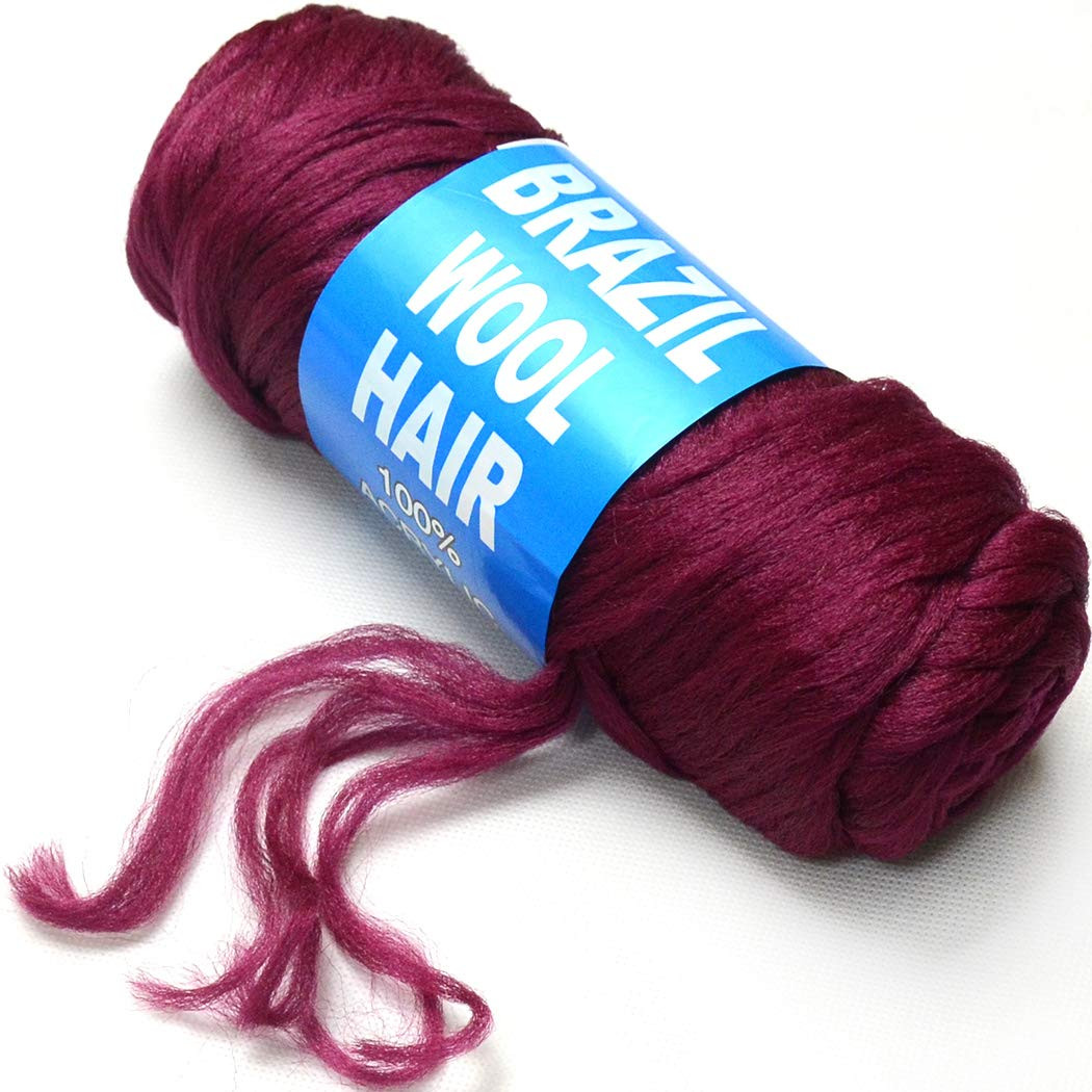 Brazilian Wool Hair 1 Roll Wine Red 99J Acrylic Yarn for African Hair Braidin…