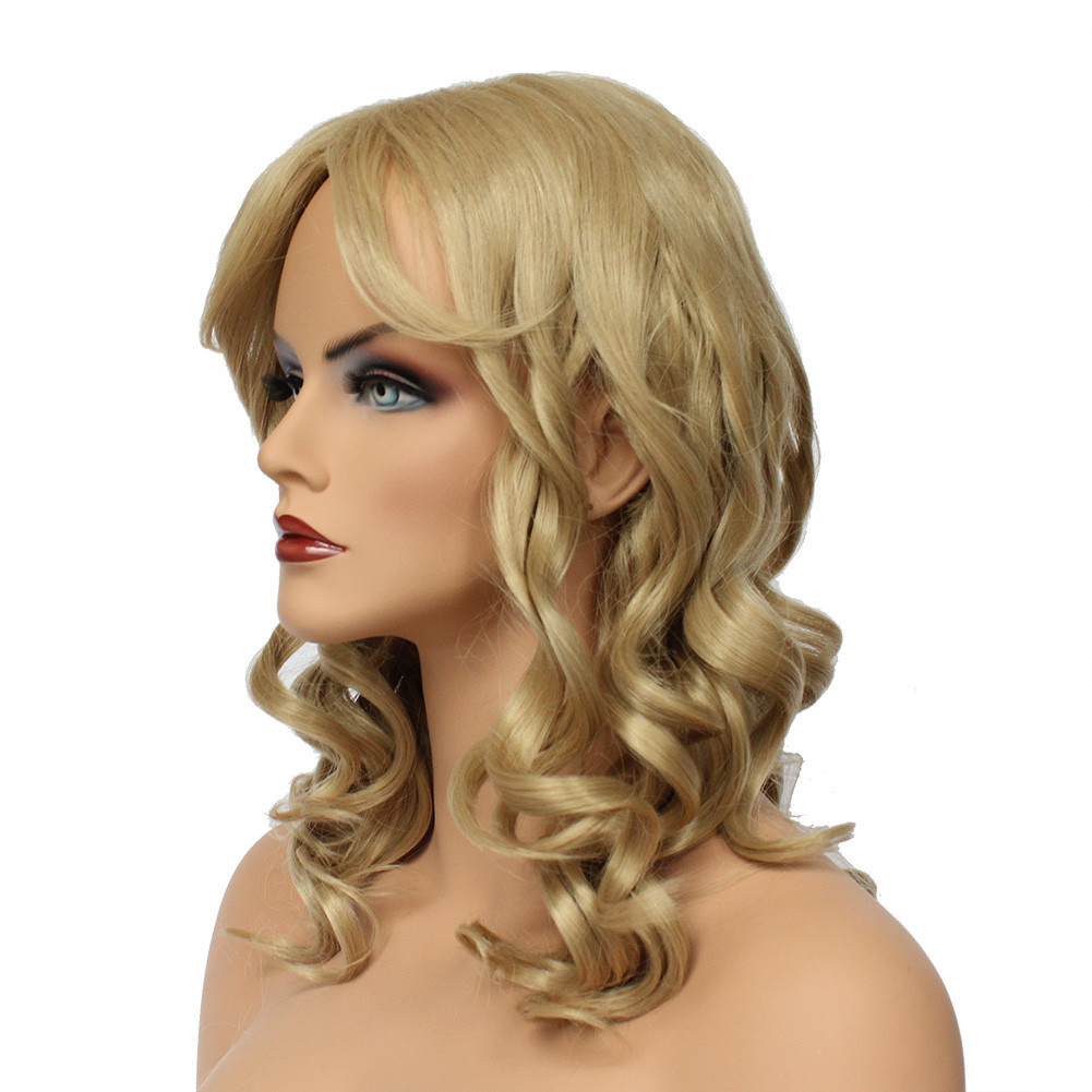 Classic Cap women Synthetic curly wavy Long Blonde full wig HengFeng MLW27