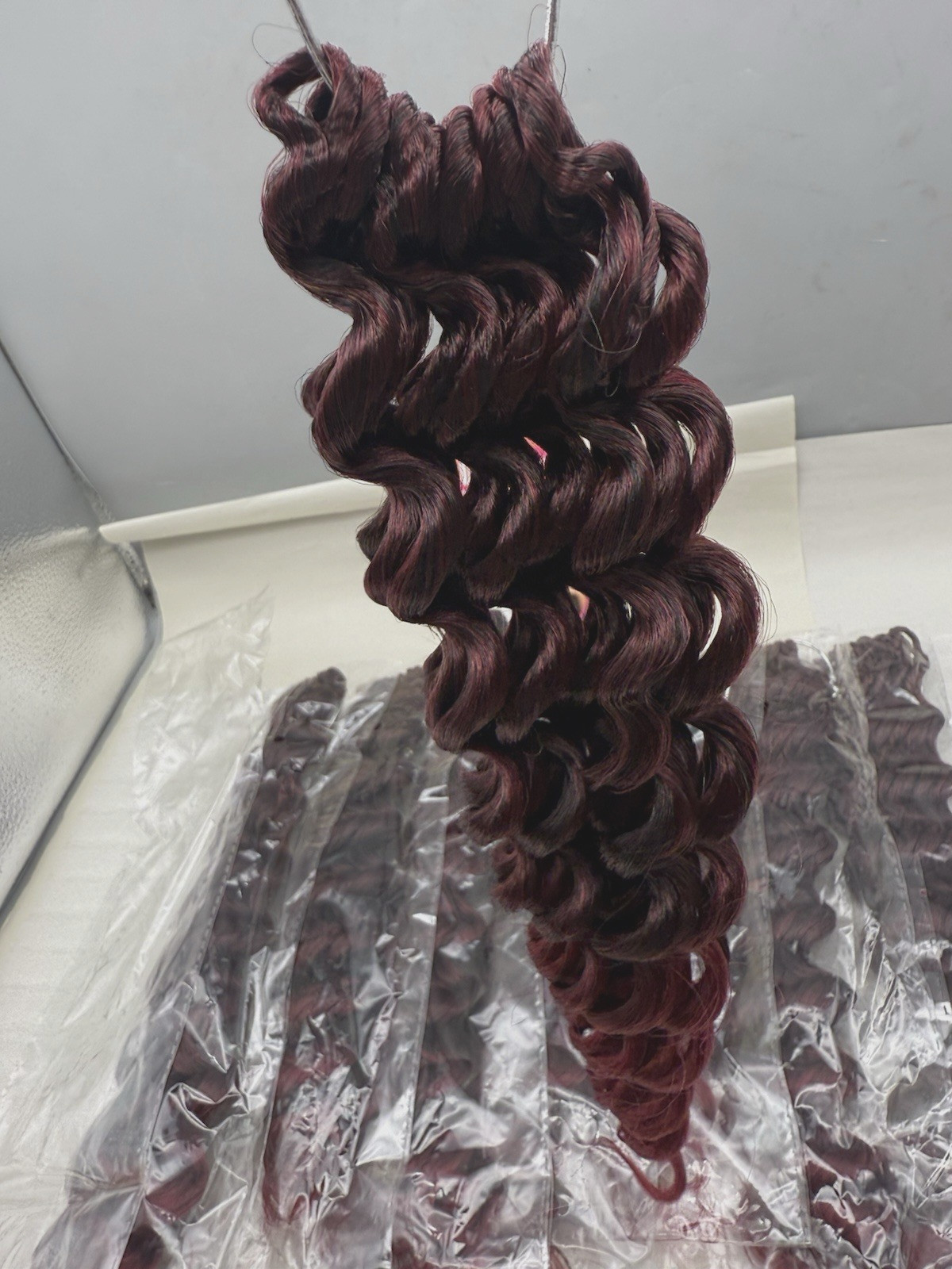 100% HandMade Deep Wave Crochet Hair Deep Curly Extensions 11″ Burgundy Red READ