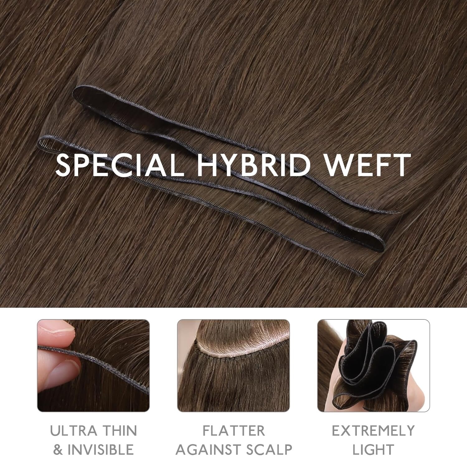 WENNALIFE Genius New Weft Hair Extensions Real Human Hair, 24″ 60g Light Ash Bro