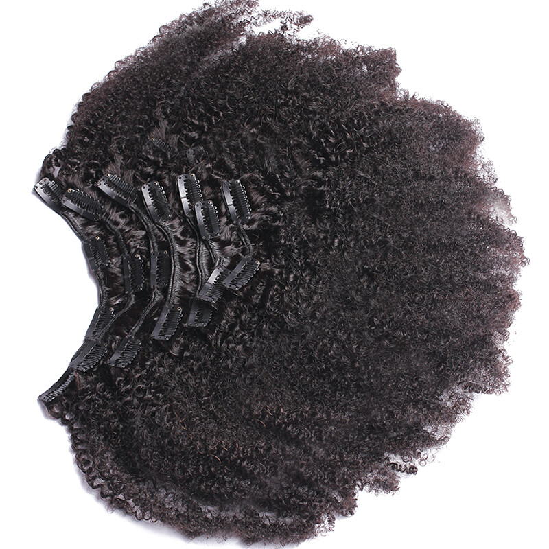 Afro Kinky Straight Thick Clip in Human Hair Extensions Full Head Double Wefted