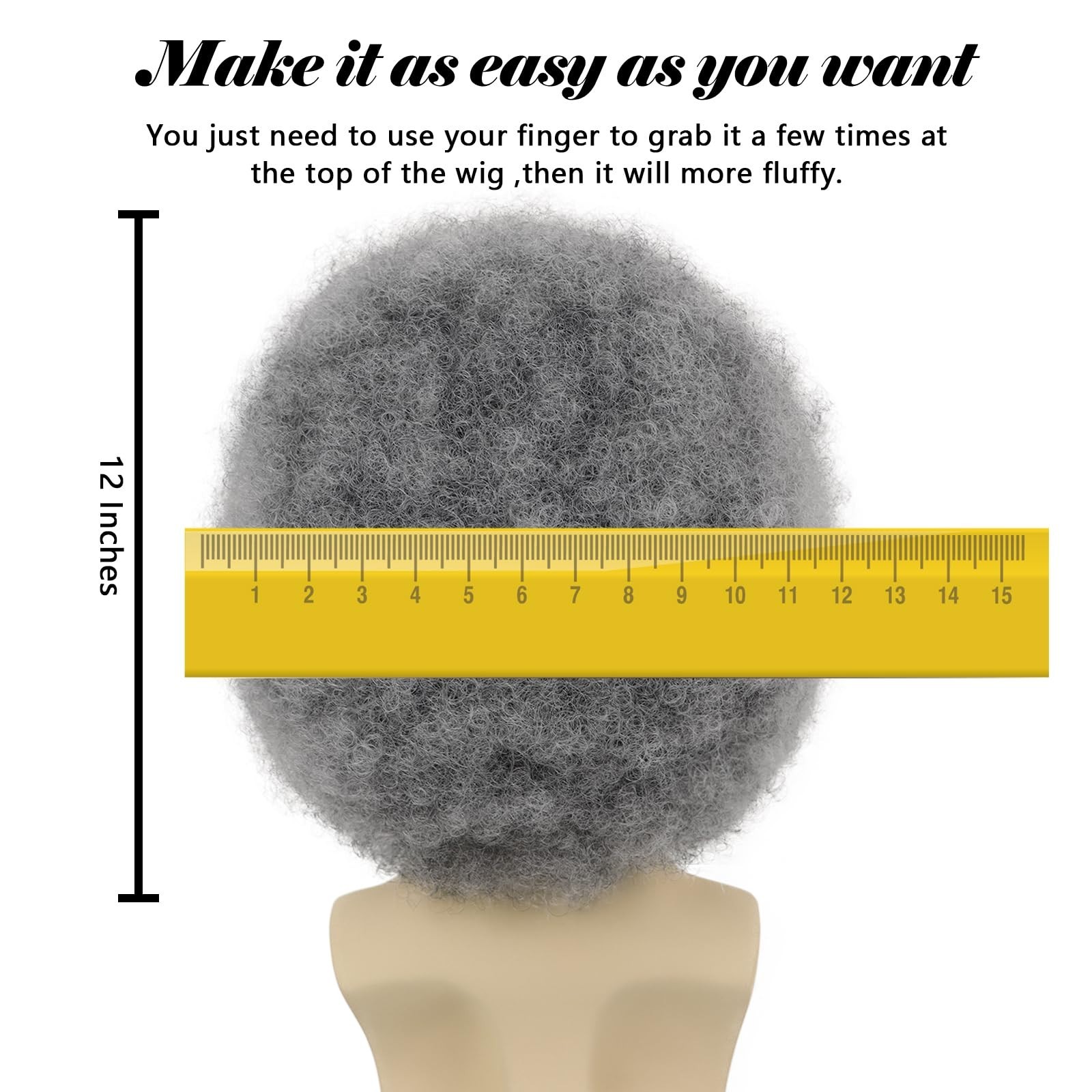 Fluffy Short Grey Afro Wig with Glasses – Heat Resistant Curly 70s 80s Costume P