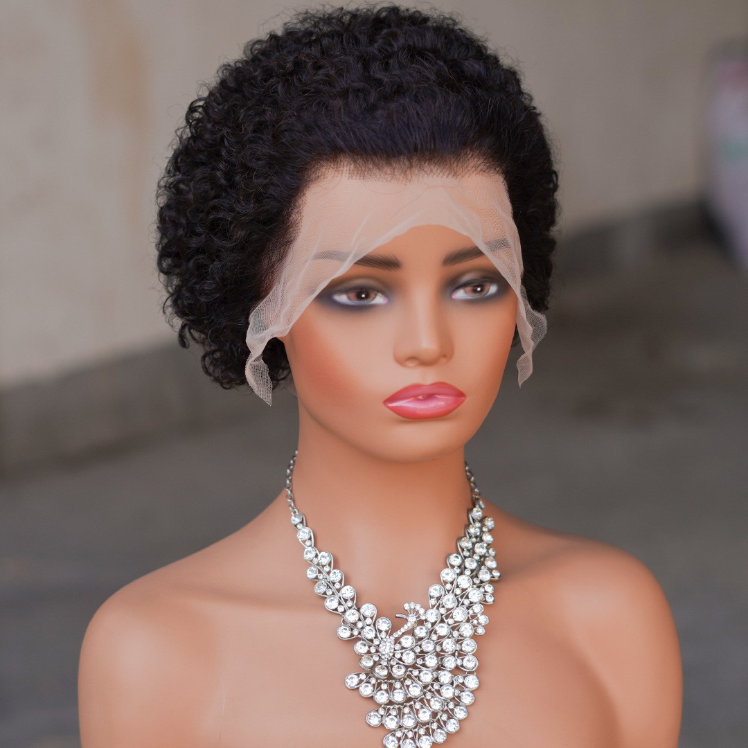 13×4 Lace Front Human Hair Short Curly Pixie Cut Wig For Black Women 200nsity