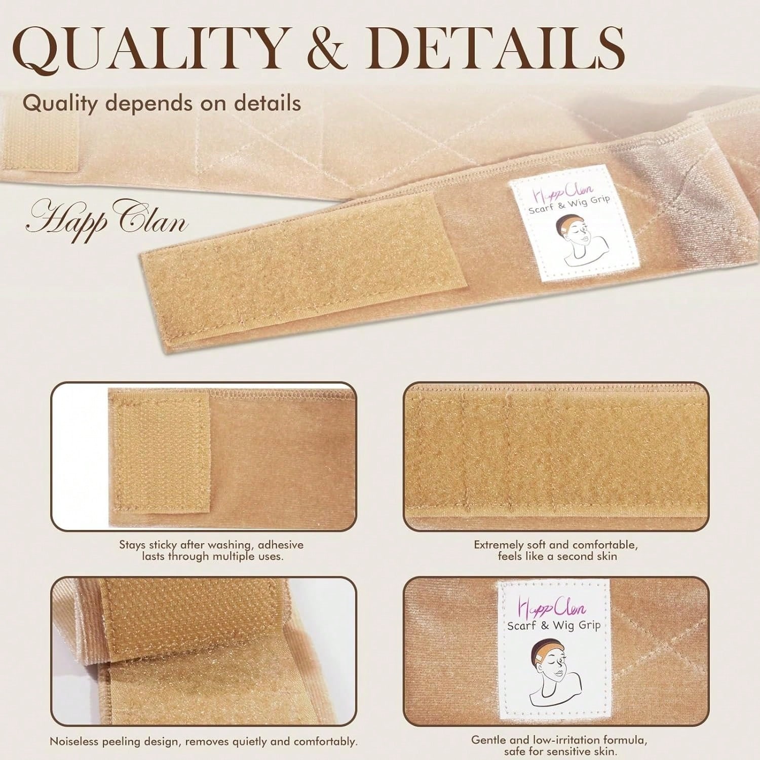Beige Velvet Wig Grip Headband No Slip Adjustable Fastener Band For Wigs Hats