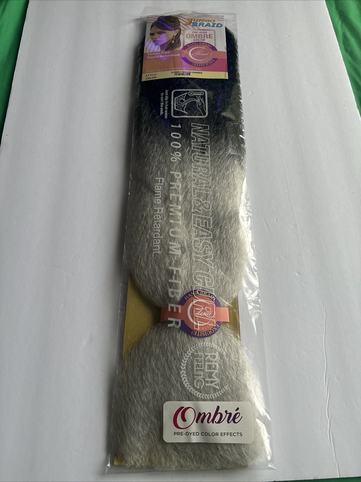 jumbo braid premium soft hair. Remy Feeling Blue Colored Ombré TT1B/silver