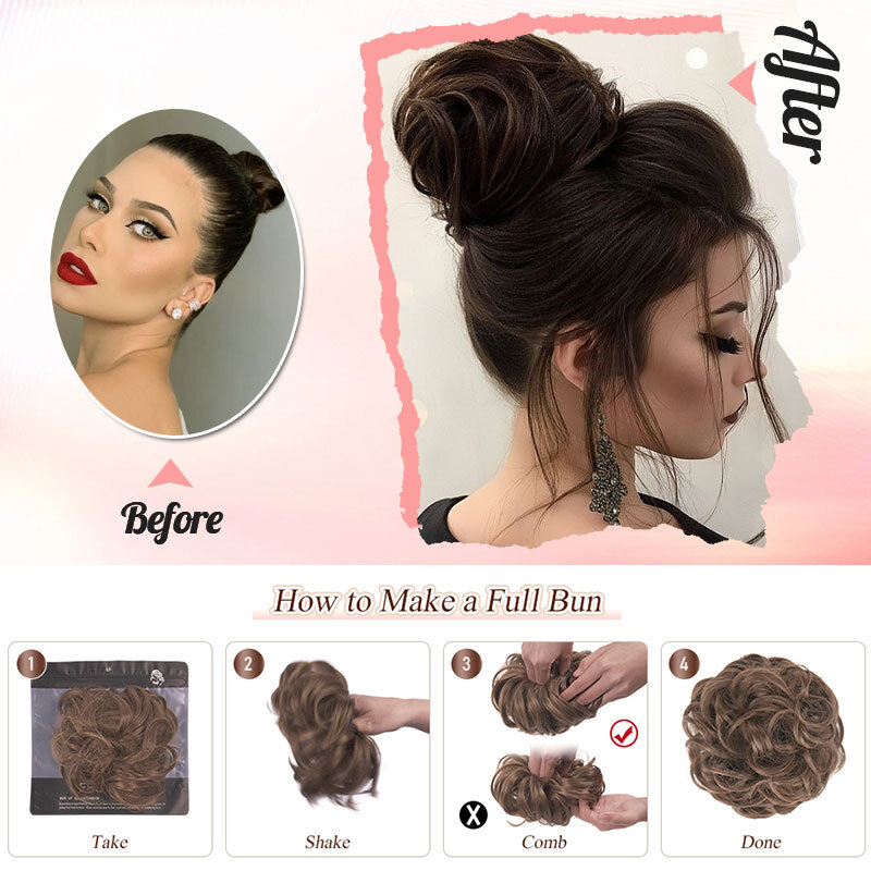 Thin Curly Bun Hair Piece Scrunchie Updo 100% Natural Synthetic Hair Extension