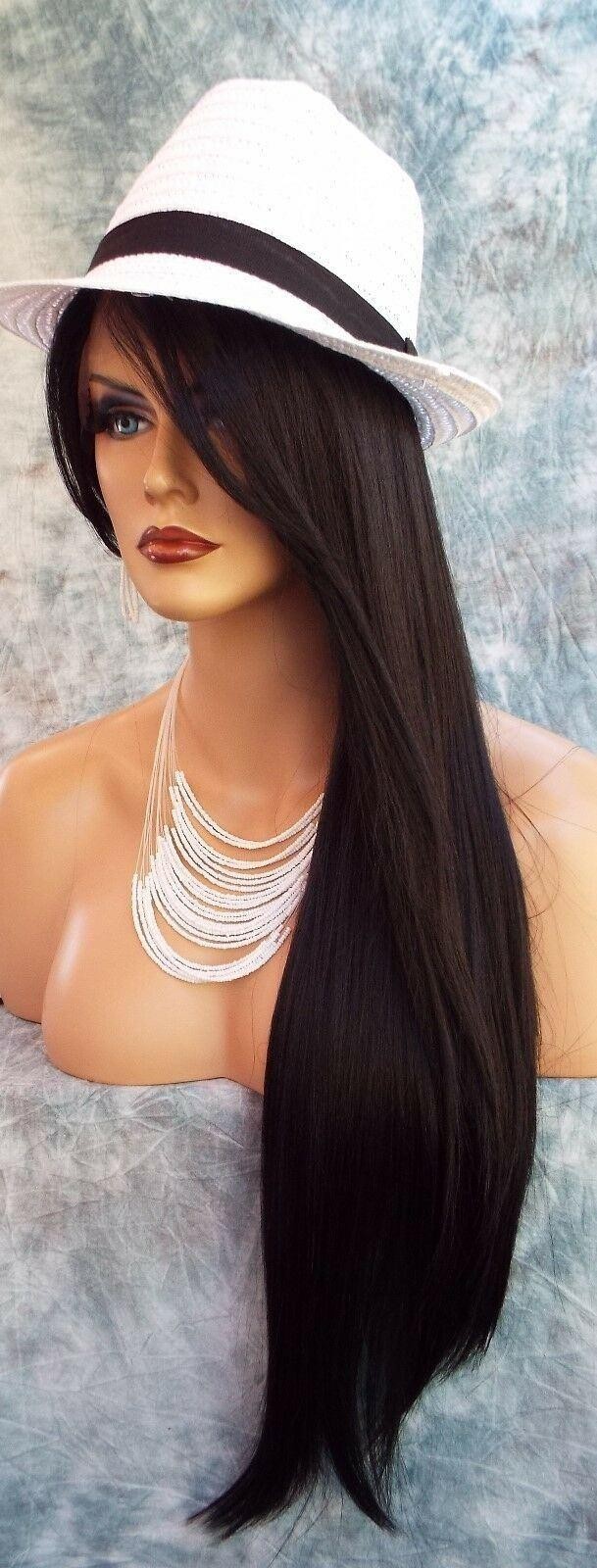 LACE FRONT C PART STRAIGHT WITH SIDE BANG WIG CLR 1B GORGEOUS SEXY 480