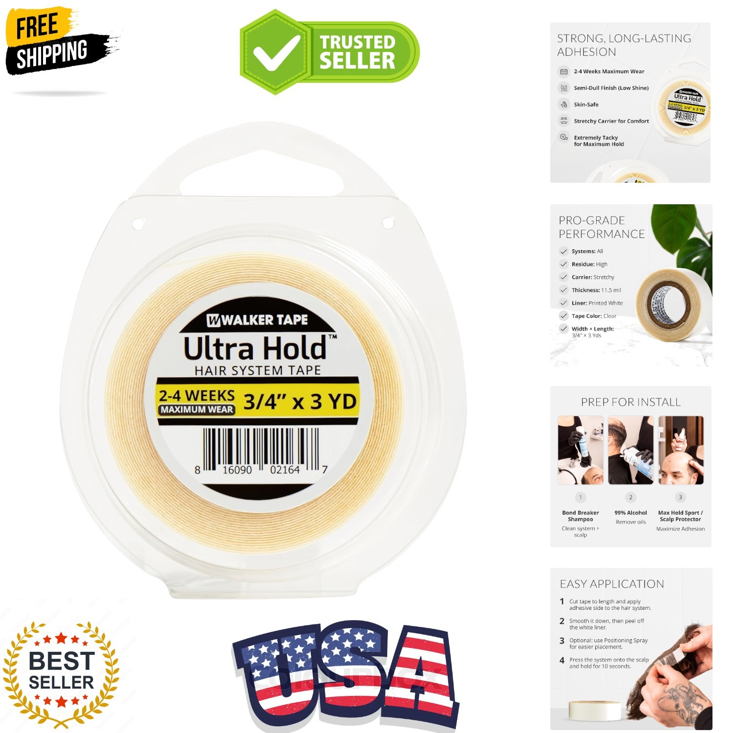 Ultra Hold Hair System Tape Roll 3/4″ x 3 Yards, Double Sided Wig Tape for La…