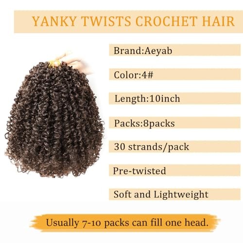 8 Packs Brown Yanky Twist Crochet Hair Pre-looped Crochet 10 Inch (Pack of 8) 4