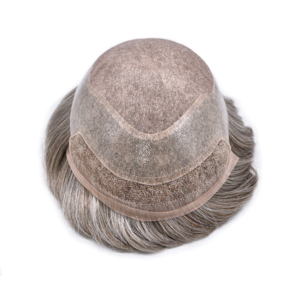 Mens Toupee French Lace Front Hair Piece System Fine Mono Poly Skin Wig for Men