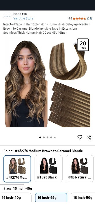 COOKAYU Tape In Hair Extensions Medium Brown to Caramel Blonde 20pcs 45g 16Inch