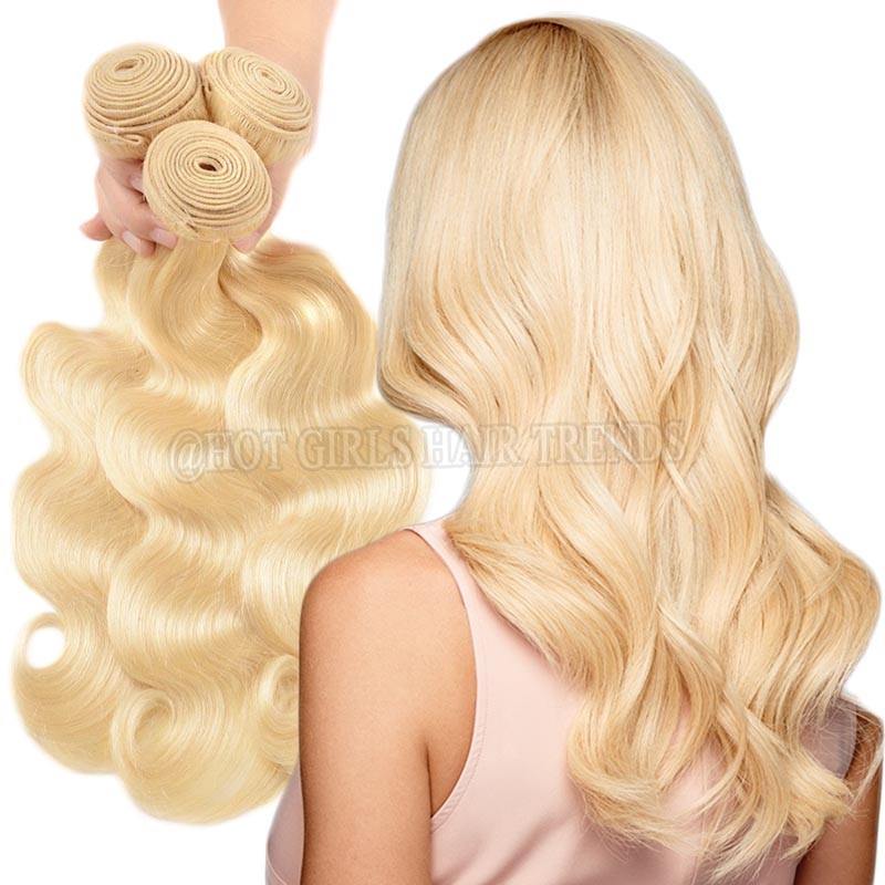 613 Bleach Blonde Virgin Human Hair Brazilian Indian weft Weave 300g/3Bundles HQ