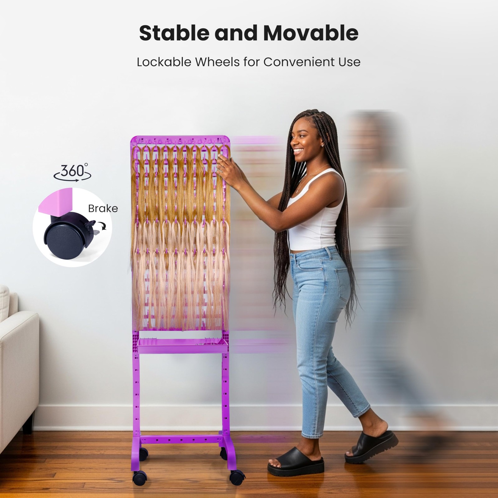 Braiding Hair Rack 280 Pegs with Tray and Braid Tools, Mobile Braid Rack with…