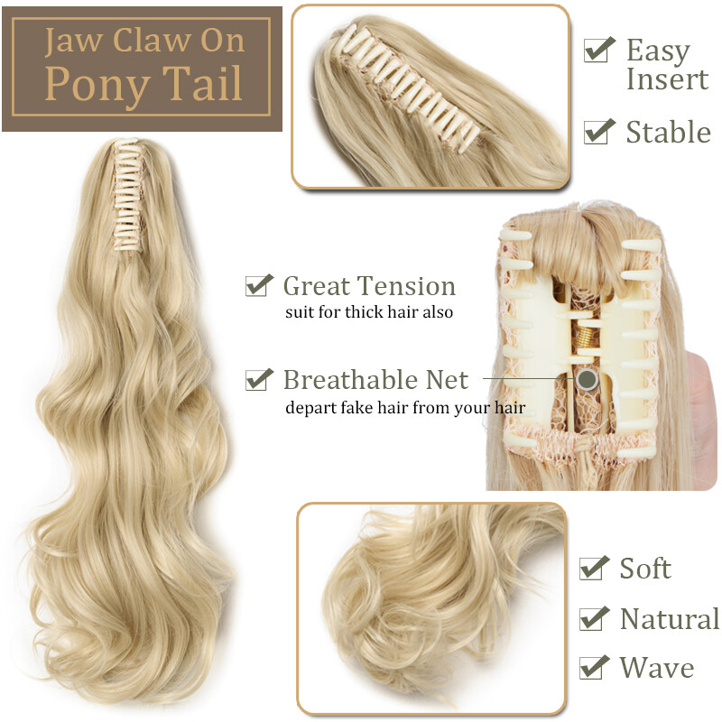 Claw on Ponytail Clip in Hair Extensions Straight Curly Long Hair Piece 140G US